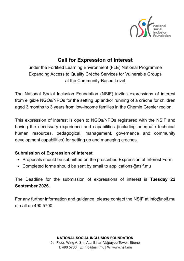Call for Expression of Interest under the Fortified Learning Environment (FLE) National Programme Expanding Access to Quality Crèche Services for Vulnerable Groups at the Community-Based Level The (1)